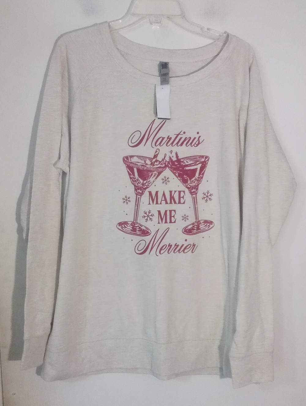 * Instant Message Cream Long-Sleeve Graphic Tee - Martini Print 2XW NWT $37